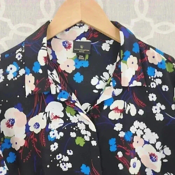 W Worthington Floral button up ruffle sleeve women's Chiffon blouse PXL - Picture 3 of 9